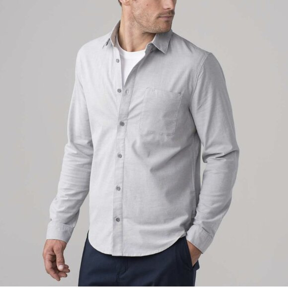 Lululemon Commission Long Sleeve Shirt Pocket Buttondown Gray Qwick Oxford - Picture 1 of 13